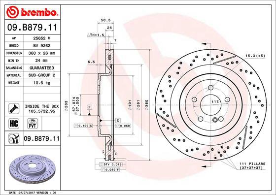 

BREMBO brzdový kotouč 09.B879.11, sada 2 ks