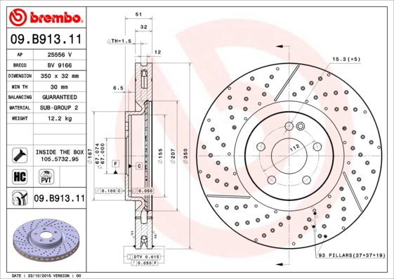 

BREMBO brzdový kotouč 09.B913.11, sada 2 ks