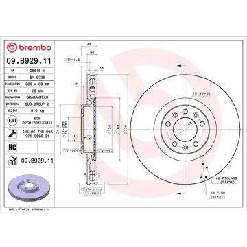 

BREMBO brzdový kotouč 09.B929.11, sada 2 ks