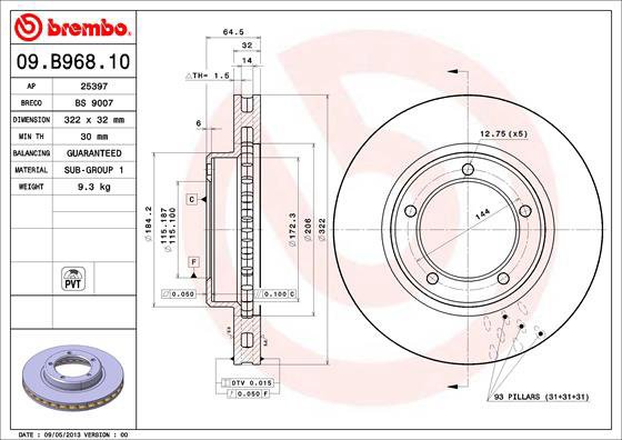 

BREMBO brzdový kotouč 09.B968.11, sada 2 ks