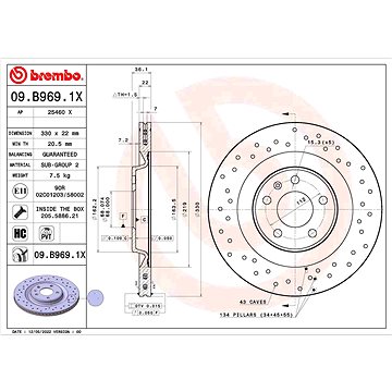

BREMBO brzdový kotouč 09.B969.1X, sada 2 ks