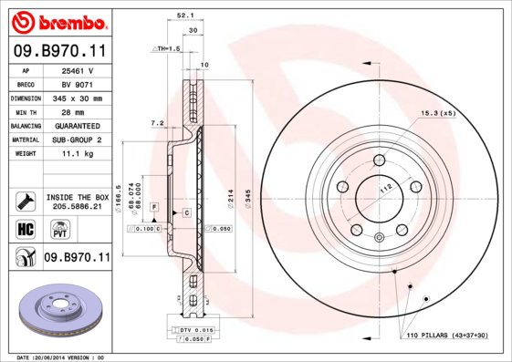 

BREMBO brzdový kotouč 09.B970.11, sada 2 ks
