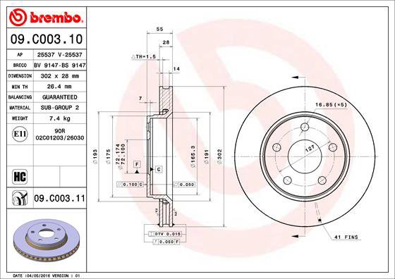 

BREMBO brzdový kotouč 09.C003.11, sada 2 ks