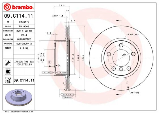 

BREMBO brzdový kotouč 09.C114.11, sada 2 ks
