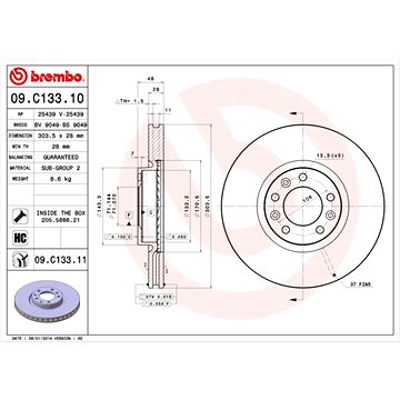 

BREMBO brzdový kotouč 09.C133.11, sada 2 ks