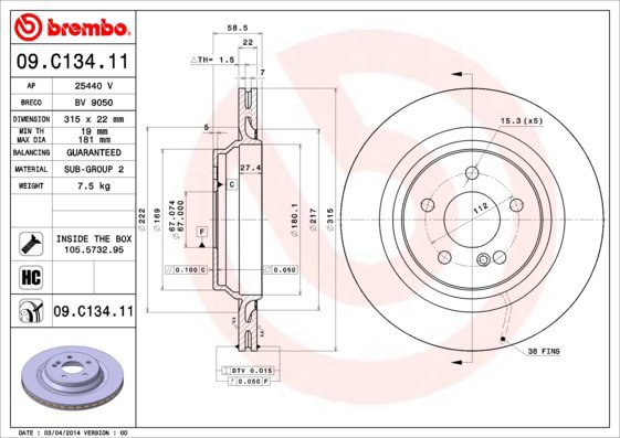 

BREMBO brzdový kotouč 09.C134.11, sada 2 ks