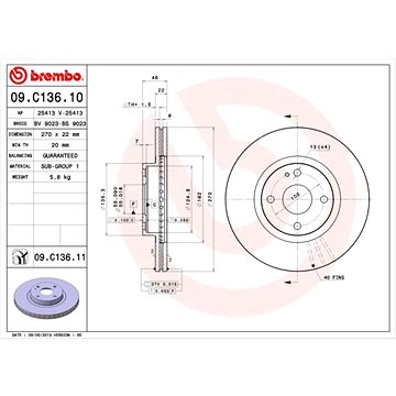 

BREMBO brzdový kotouč 09.C136.11, sada 2 ks