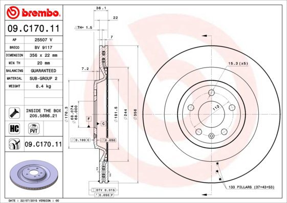 

BREMBO brzdový kotouč 09.C170.11, sada 2 ks