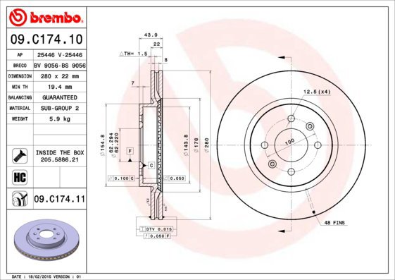 

BREMBO brzdový kotouč 09.C174.11, sada 2 ks