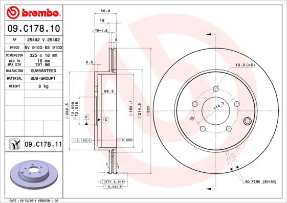 

BREMBO brzdový kotouč 09.C178.11, sada 2 ks