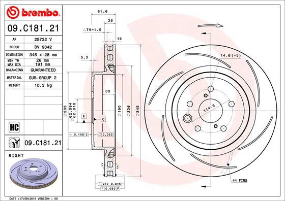 

BREMBO brzdový kotouč 09.C181.21, sada 2 ks