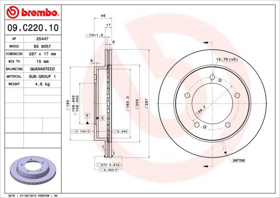 

BREMBO brzdový kotouč 09.C220.10, sada 2 ks