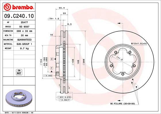 

BREMBO brzdový kotouč 09.C240.10, sada 2 ks