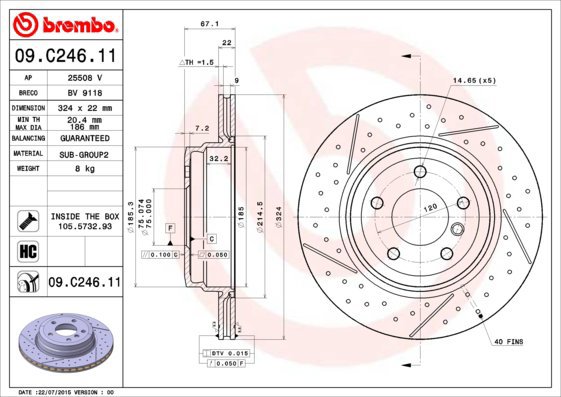 

BREMBO brzdový kotouč 09.C246.11, sada 2 ks