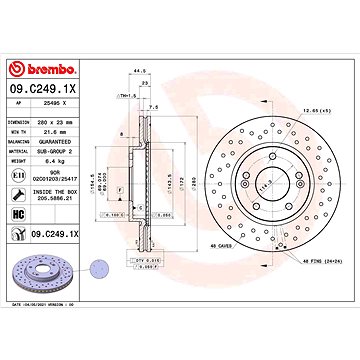 

BREMBO brzdový kotouč 09.C249.1X, sada 2 ks