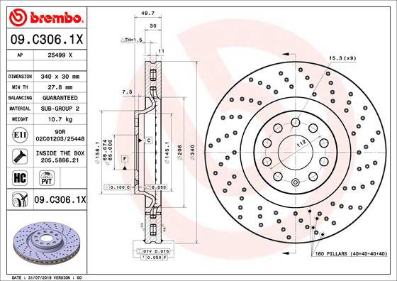 

BREMBO brzdový kotouč 09.C306.1X, sada 2 ks
