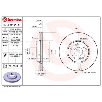 

BREMBO brzdový kotouč 09.C312.11, sada 2 ks