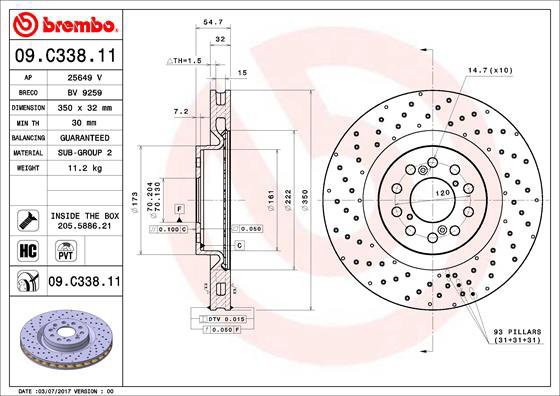 

BREMBO brzdový kotouč 09.C338.11, sada 2 ks
