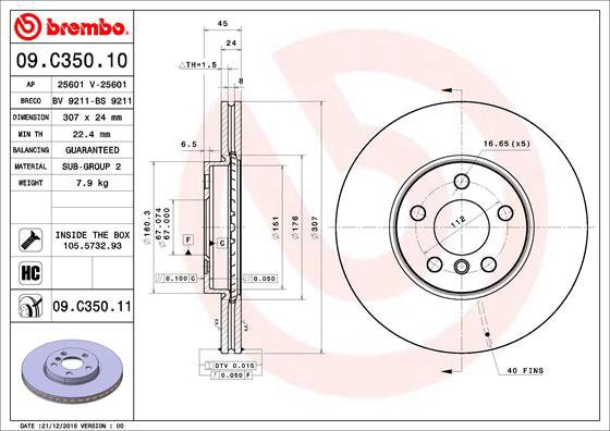 

BREMBO brzdový kotouč 09.C350.11, sada 2 ks