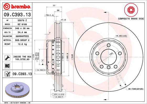 

BREMBO brzdový kotouč 09.C393.13, sada 2 ks