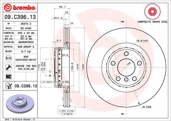 

BREMBO brzdový kotouč 09.C396.13, sada 2 ks