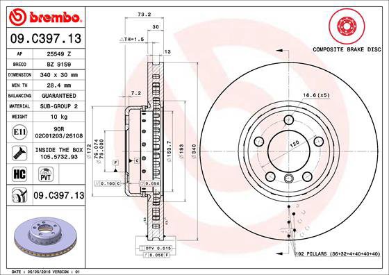 

BREMBO brzdový kotouč 09.C397.13, sada 2 ks