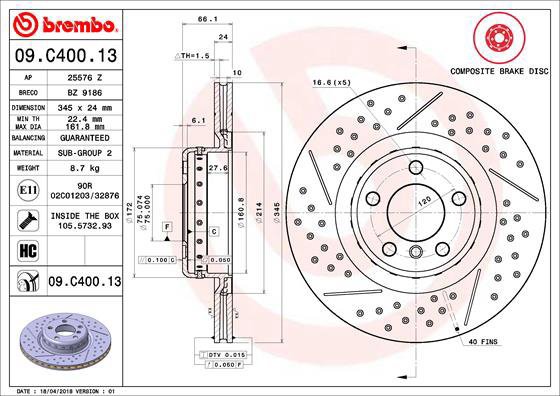 

BREMBO brzdový kotouč 09.C400.13, sada 2 ks
