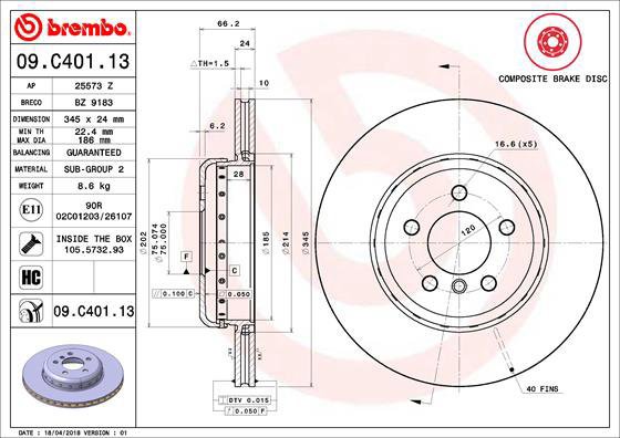 

BREMBO brzdový kotouč 09.C401.13, sada 2 ks