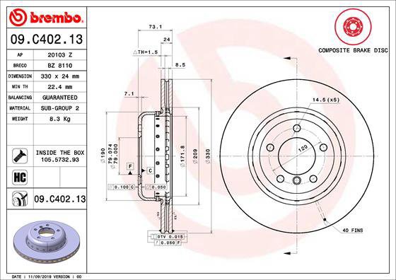 

BREMBO brzdový kotouč 09.C402.13, sada 2 ks