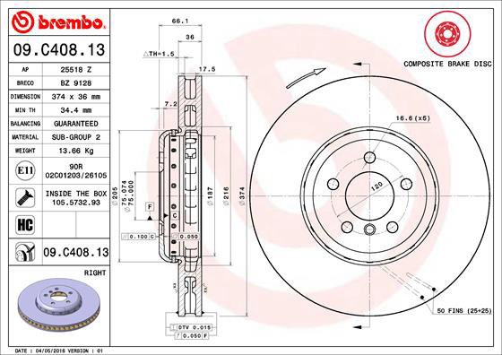 

BREMBO brzdový kotouč 09.C408.13, sada 2 ks