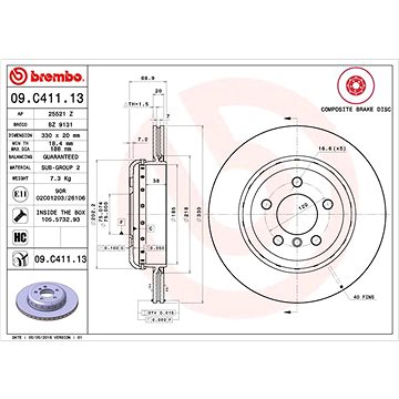 

BREMBO brzdový kotouč 09.C411.13, sada 2 ks