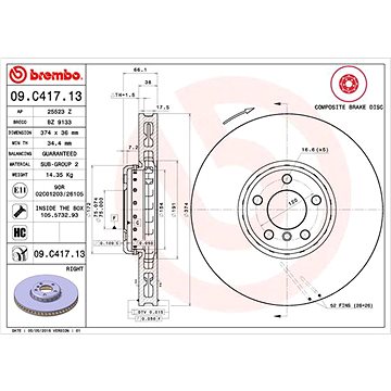 

BREMBO brzdový kotouč 09.C417.13, sada 2 ks