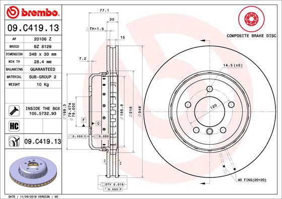 

BREMBO brzdový kotouč 09.C419.13, sada 2 ks