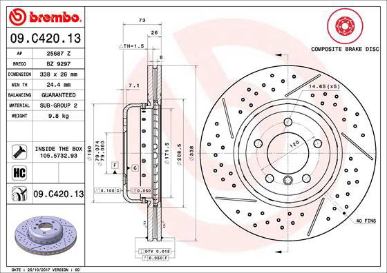 

BREMBO brzdový kotouč 09.C420.13, sada 2 ks