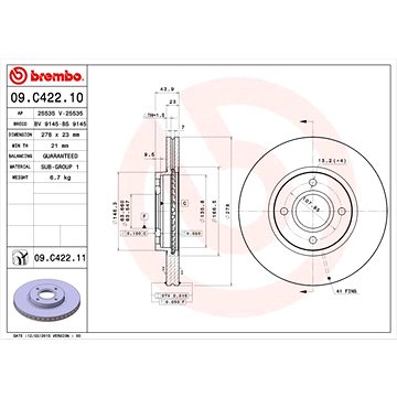 

BREMBO brzdový kotouč 09.C422.11, sada 2 ks