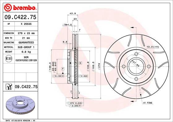 

BREMBO brzdový kotouč 09.C422.75, sada 2 ks