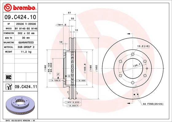 

BREMBO brzdový kotouč 09.C424.11, sada 2 ks
