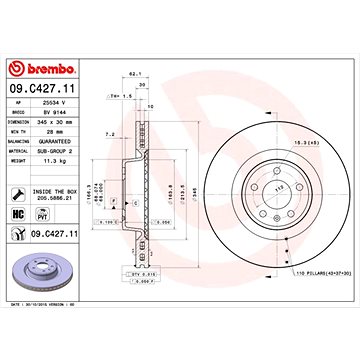 

BREMBO brzdový kotouč 09.C427.11, sada 2 ks