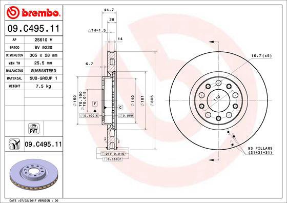 

BREMBO brzdový kotouč 09.C495.11, sada 2 ks