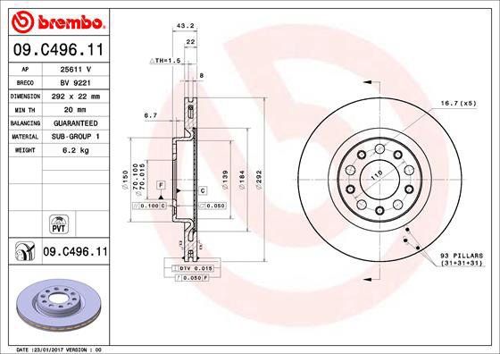 

BREMBO brzdový kotouč 09.C496.11, sada 2 ks