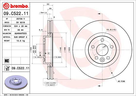 

BREMBO brzdový kotouč 09.C522.11, sada 2 ks