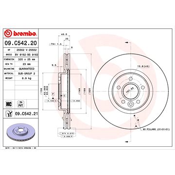 

BREMBO brzdový kotouč 09.C542.21, sada 2 ks
