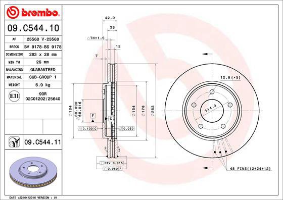 

BREMBO brzdový kotouč 09.C544.11, sada 2 ks