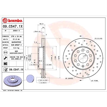 

BREMBO brzdový kotouč 09.C547.1X, sada 2 ks