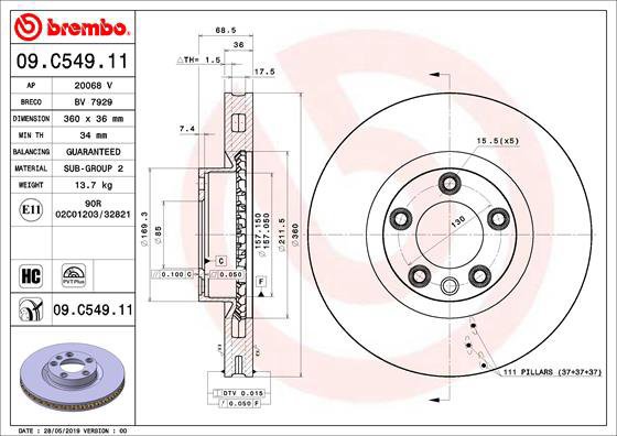 

BREMBO brzdový kotouč 09.C549.11, sada 2 ks