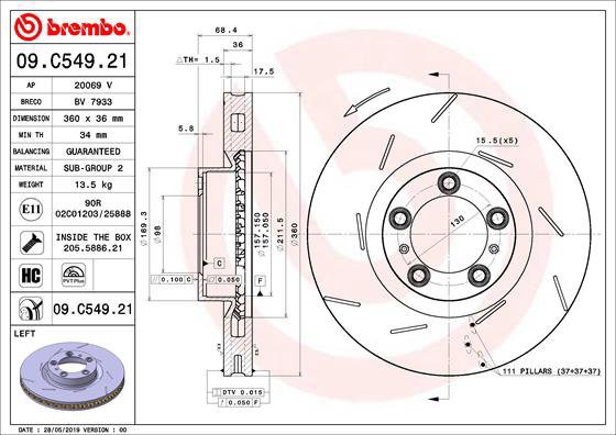 

BREMBO brzdový kotouč 09.C549.21, sada 2 ks