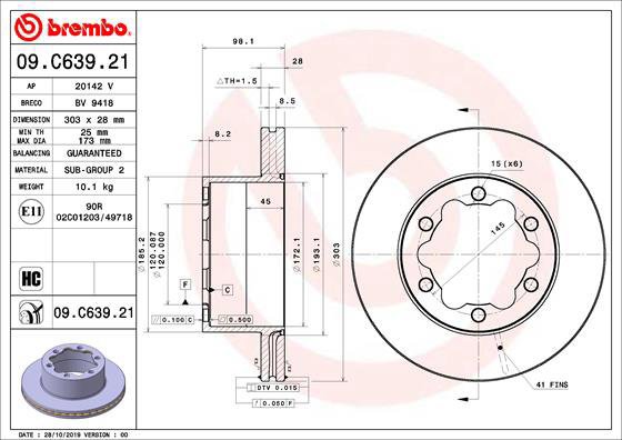 

BREMBO brzdový kotouč 09.C639.21, sada 2 ks