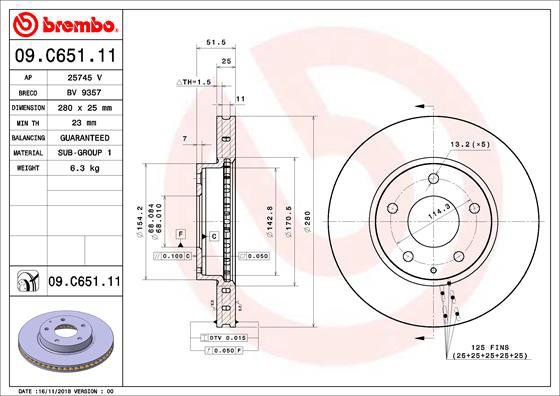 

BREMBO brzdový kotouč 09.C651.11, sada 2 ks