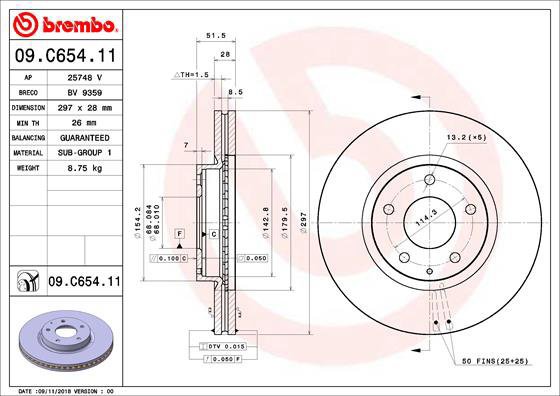

BREMBO brzdový kotouč 09.C654.11, sada 2 ks