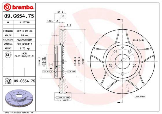 

BREMBO brzdový kotouč 09.C654.75, sada 2 ks